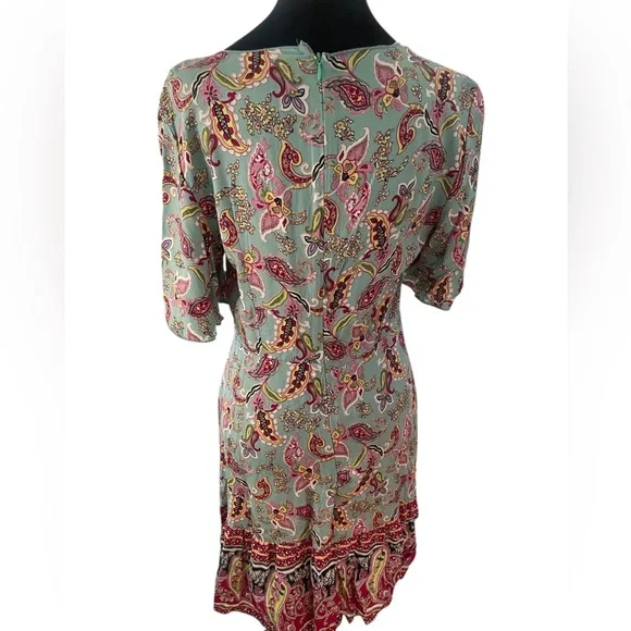 BohoTeal and Pink Paisley Tie-Front cut out Dress, Large, New - Picture 4 of 8